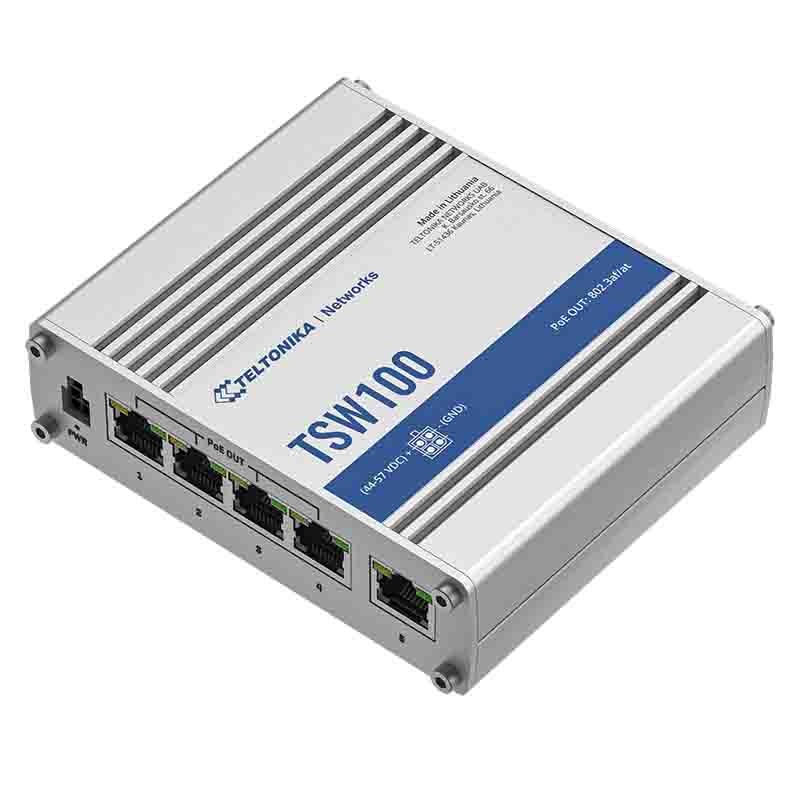 Teltonika TSW100 omanagerad PoE - Power over ethernet för hem och företag - Strömförsörj övervakningskameror