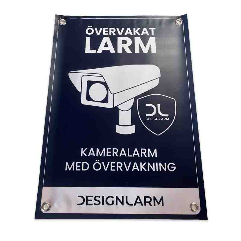 Larmvepa för byggarbetsplats som visar att en larmväska från Designlarm finns på plats.