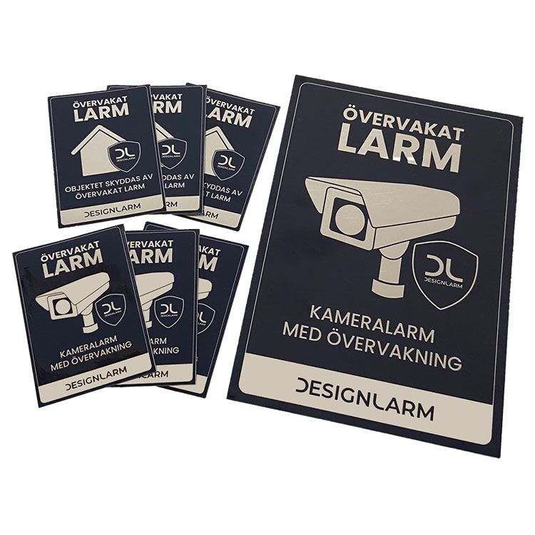 Larmdekal set med dekaler och larmskylt i snygg design - skylt för kameraövervakning och video fasadskylt - vacker