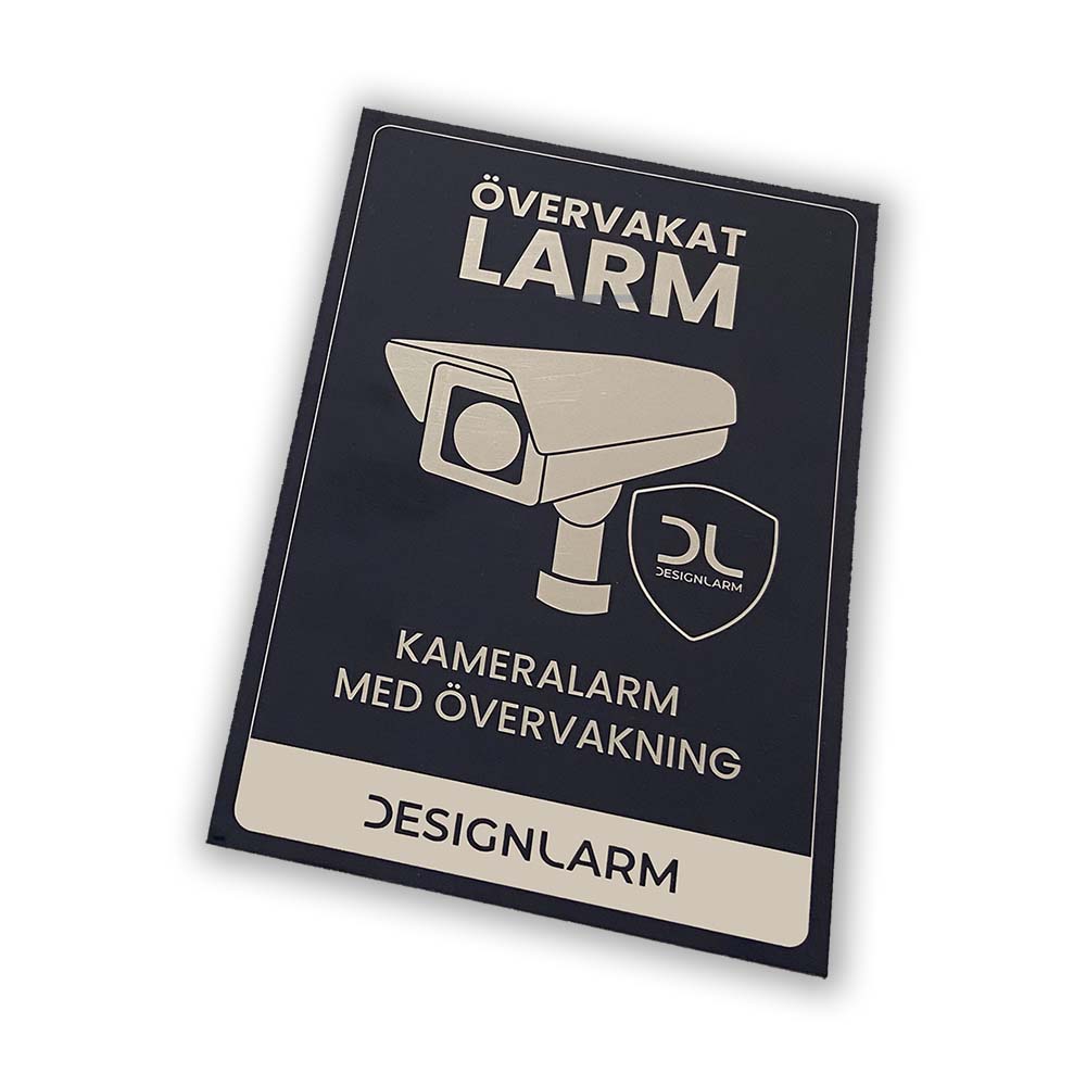 Larmskylt - övervakningsskylt och kameraskylt - Snygg - mörkblå - spegelvinyl fasad och staket